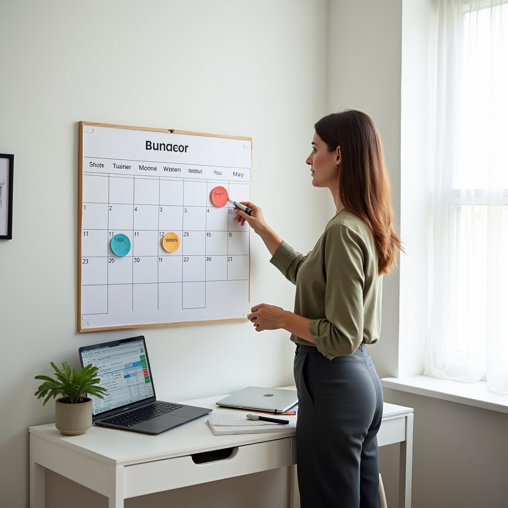 Планирование бюджета с календарём и блокнотом